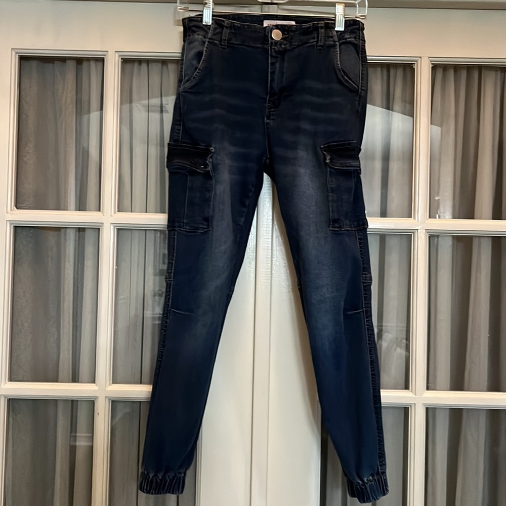 SWS Denim Co dark wash high rise stretchy cargo denim joggers